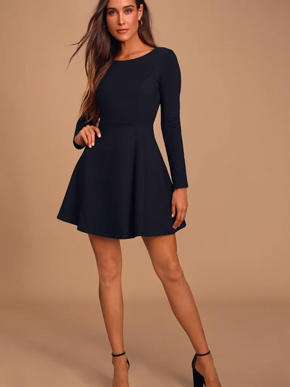 Lulu's Black Long-Sleeve Fit & Flare Mini Dress
